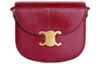CELINE BesaceTriomphe Lizard Skin Crossbody Bag Shoulder Bag Women's Red