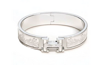 HERMES Palladium-Plated Enamel Bangles Women's Silver