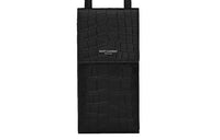 SAINT LAURENT Crocodile Embossed Leather Cell Phone Pouch Men's Black
