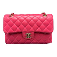 CHANEL Classic Flap CF Sheepskin Shoulder Bag Small Size Women's Peach Pink