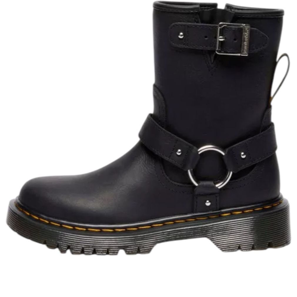 (GS) Dr. Martens Genaya Leather Biker Boots 'Black Wyoming' 41488001