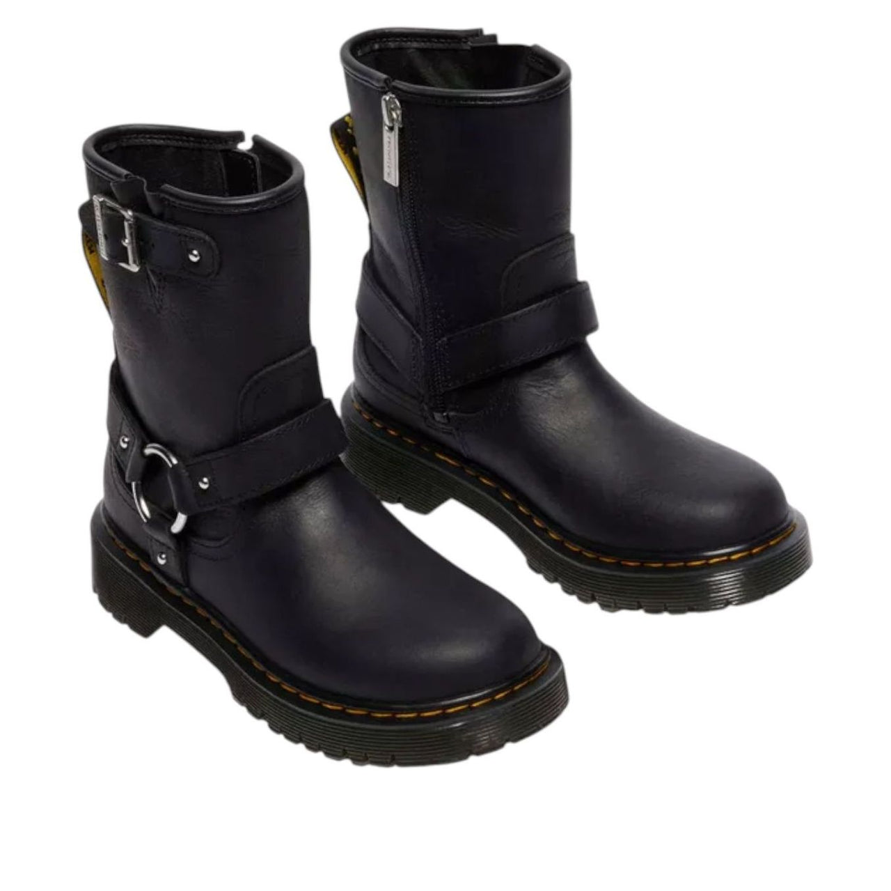 (GS) Dr. Martens Genaya Leather Biker Boots 'Black Wyoming' 41488001