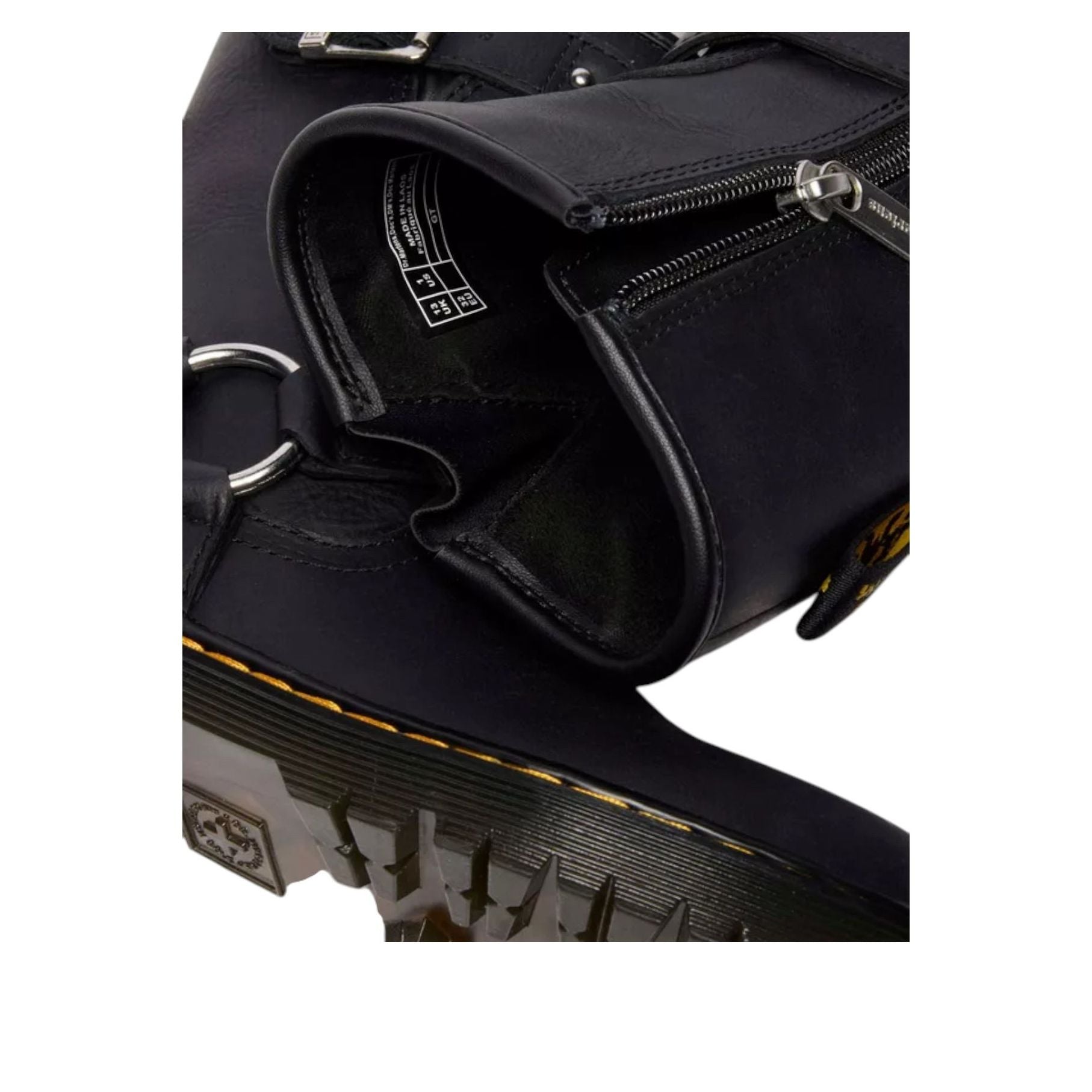 (GS) Dr. Martens Genaya Leather Biker Boots 'Black Wyoming' 41488001