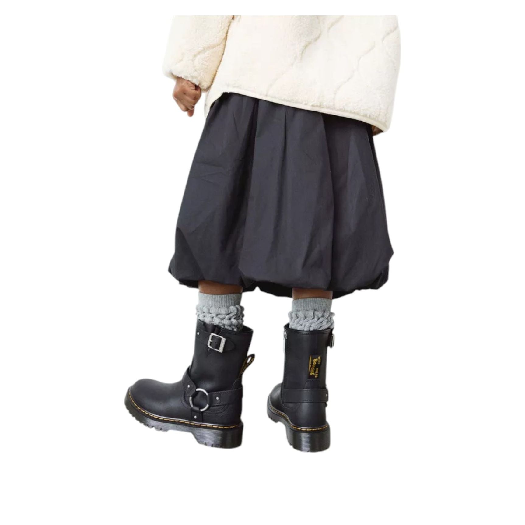 (GS) Dr. Martens Genaya Leather Biker Boots 'Black Wyoming' 41488001