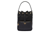 PRADA Fabric With Ostrich Leather Portable Crossbody Bag Shoulder Bag Women's Black