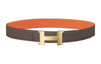 HERMES Letter Gold Buckle Epsom Calfskin Double-Sided Leather Belt Men's Brown Width: 3.8cm