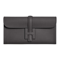 HERMES Jige Elan Swift Leather Clutch Women's 85 Ardoise Slate Gray