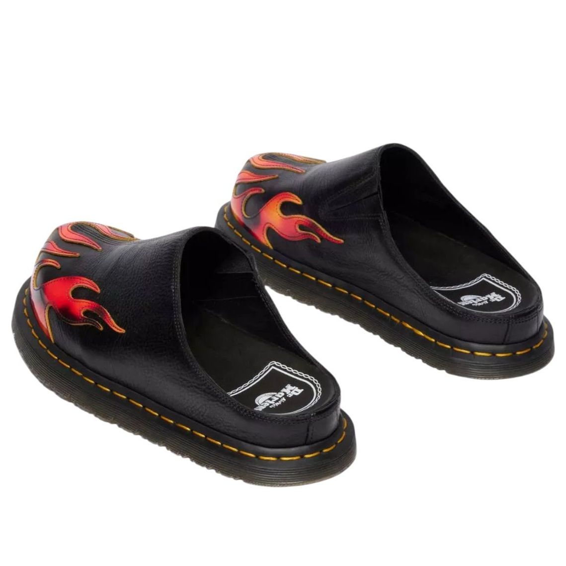Dr. Martens San Flame Leather Mules 'Black Vibrant Red' 41605001
