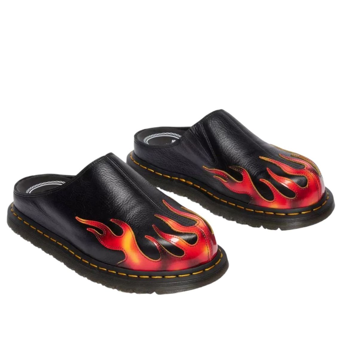 Dr. Martens San Flame Leather Mules 'Black Vibrant Red' 41605001