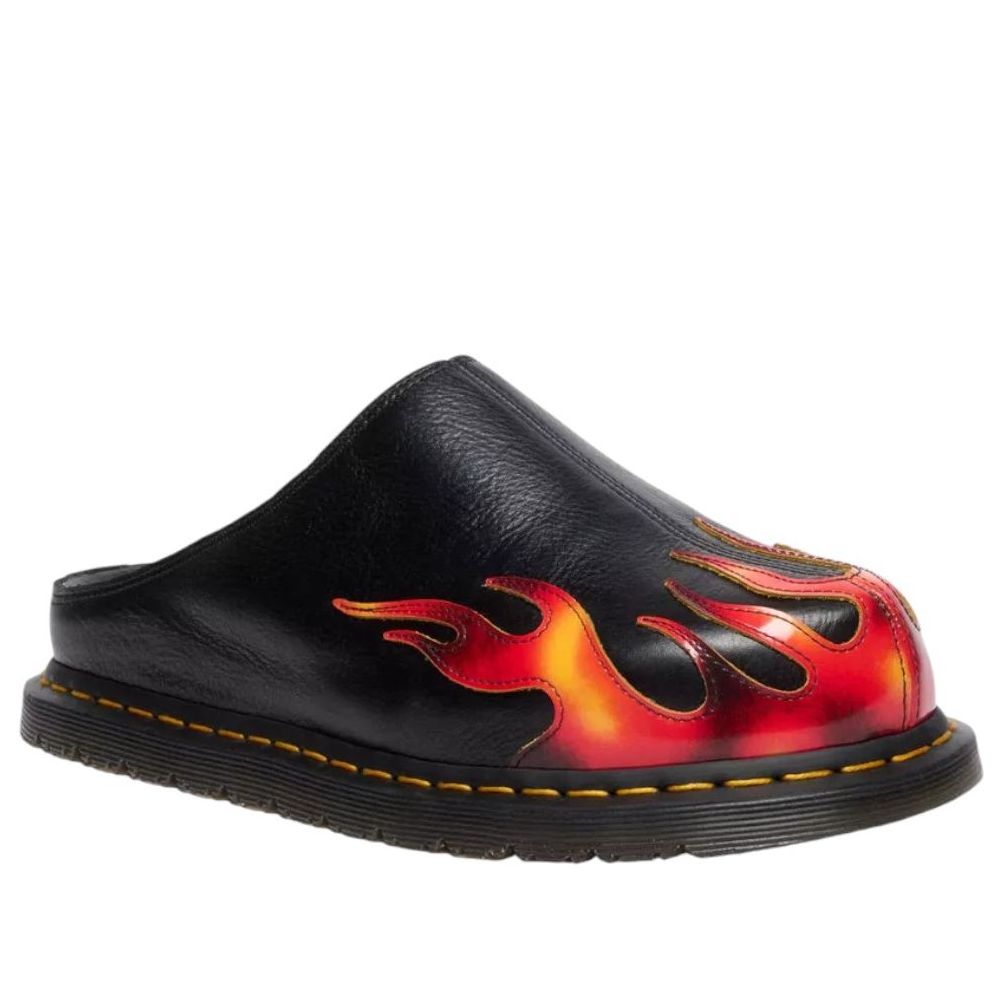 Dr. Martens San Flame Leather Mules 'Black Vibrant Red' 41605001