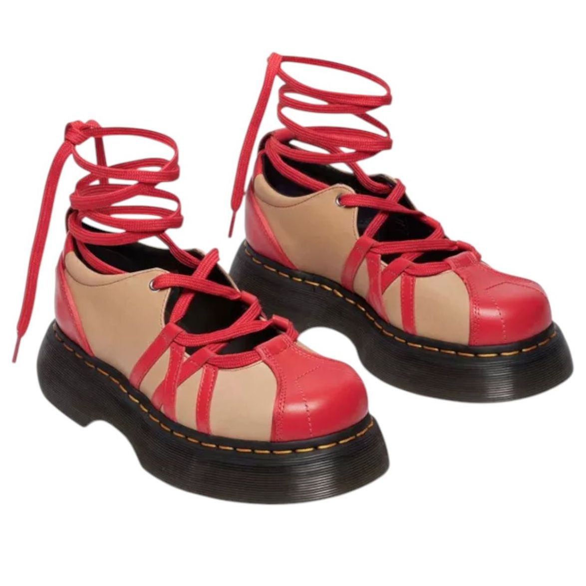 (WMNS) Dr. Martens Buzz Ballerina Leather 'Vibrant Red Vintage Taupe' 41611600