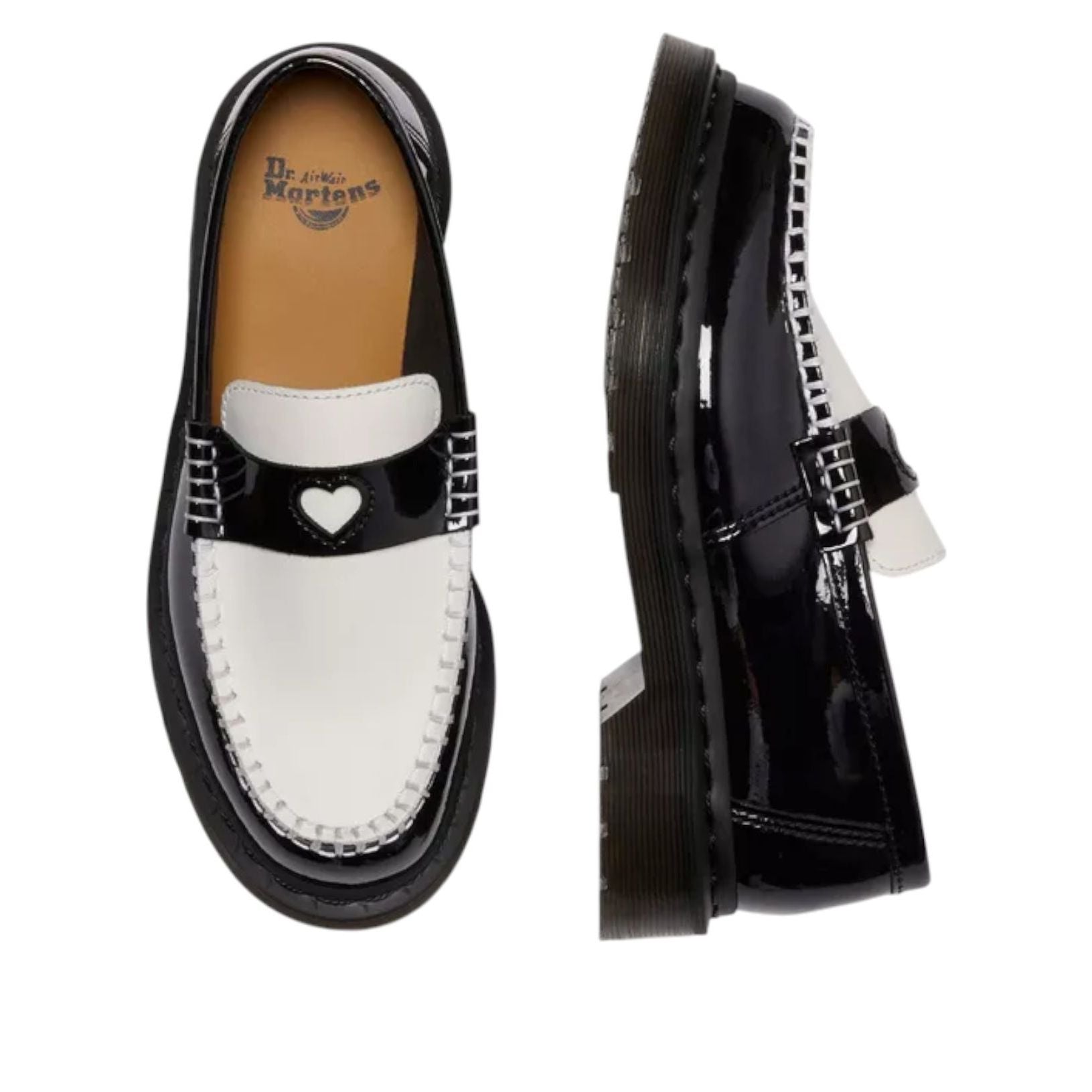 (WMNS) Dr. Martens Penton Heart Two-Tone Arcadia Loafers 'Black White' 41676001