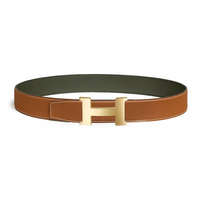 HERMES Calfskin Leather Belts Women's Brown/Green Width: 3.8CM