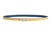 HERMES Bubble H Shape With Buckle Smooth Buckle Leather Belts Women's Yellow/Dark Blue Width: 1.3cm