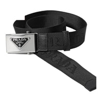 PRADA Letter Design Leather Leather Belts Women's Black Width 3.5CM