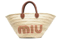 MIU MIU Leather Tote Bag Shopping Bag Shoulder Bag Handbag Women's Beige
