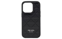 PRADA Embossed Brushed Leather IPhone 14 Pro Case Bag Accessory Men's Black