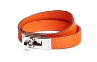 HERMES Calfskin Palladium-Plated Bangles Men's Orange