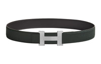 HERMES Elegance Silver Buckle Epsom Calfskin Double-Sided Leather Belt Men's Black Width: 3.8cm