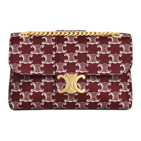CELINE Leather Shoulder Bag Crossbody Bag Women's Light Burgundy Red
