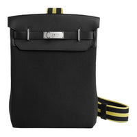 HERMES Hac A Dos Woolycot Canvas With Swift Leather Shoulder Bag Large Size Women's Black/Stone Grey