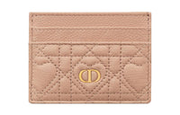 DIOR Caro Calfskin Card Clip Card Holder Women's Pink