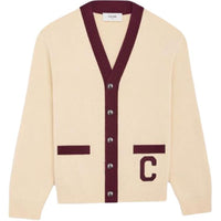 CELINE Cardigan 'Ecru/Burgundy'