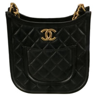 CHANEL Leather Hobo Bag Shoulder Bag Crossbody Bag Women's Black