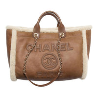 CHANEL Lambskin One Shoulder Handbags Large Size Women's Brown & Beige
