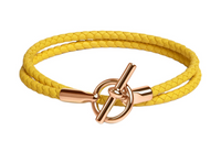 HERMES Calfskin Rose Gold-Tone Plated Bracelets Women's Yellow