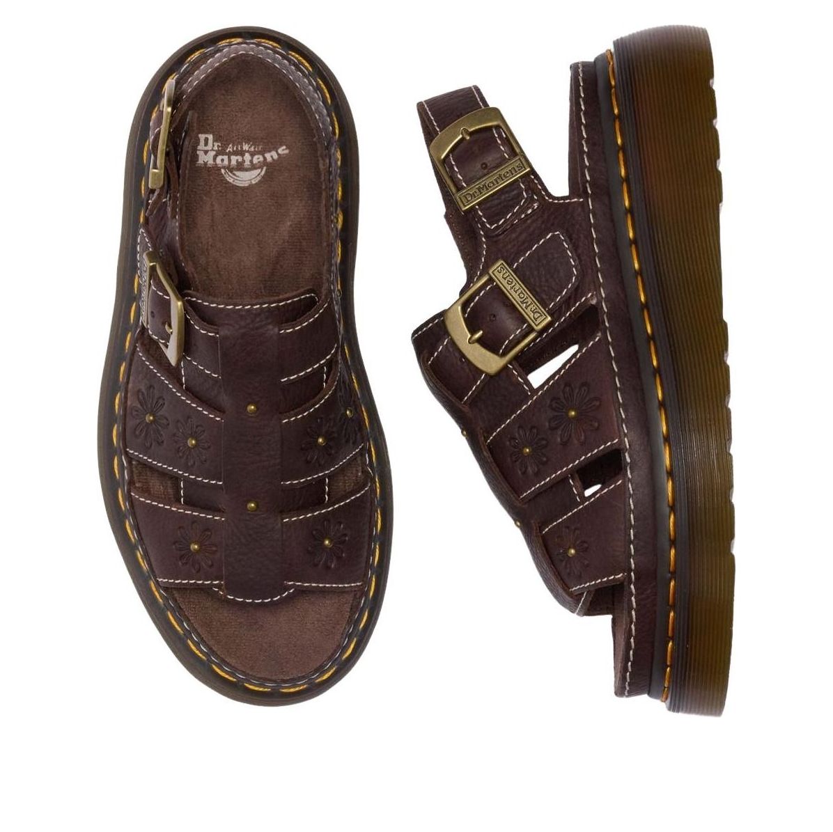 (WMNS) Dr. Martens Wrenlie Open Flower Sandals 'Dark Brown' 42339200