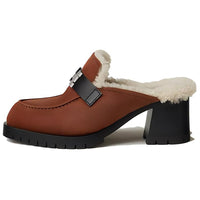 HERMES Flore Abrasion-Resistant Closed Toe Slippers 6cm Women's Brown