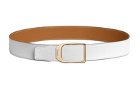 HERMES Double-Sided Design Smooth Buckle Leather Belts Men's Brown/White Width: 3.8CM