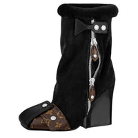 LOUIS VUITTON Mid-Calf Boots Women's Black Brown