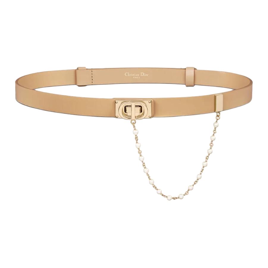 DIOR Cow Leather Brass Metal Resin Leather Belts Women's Cookie 1.9CM