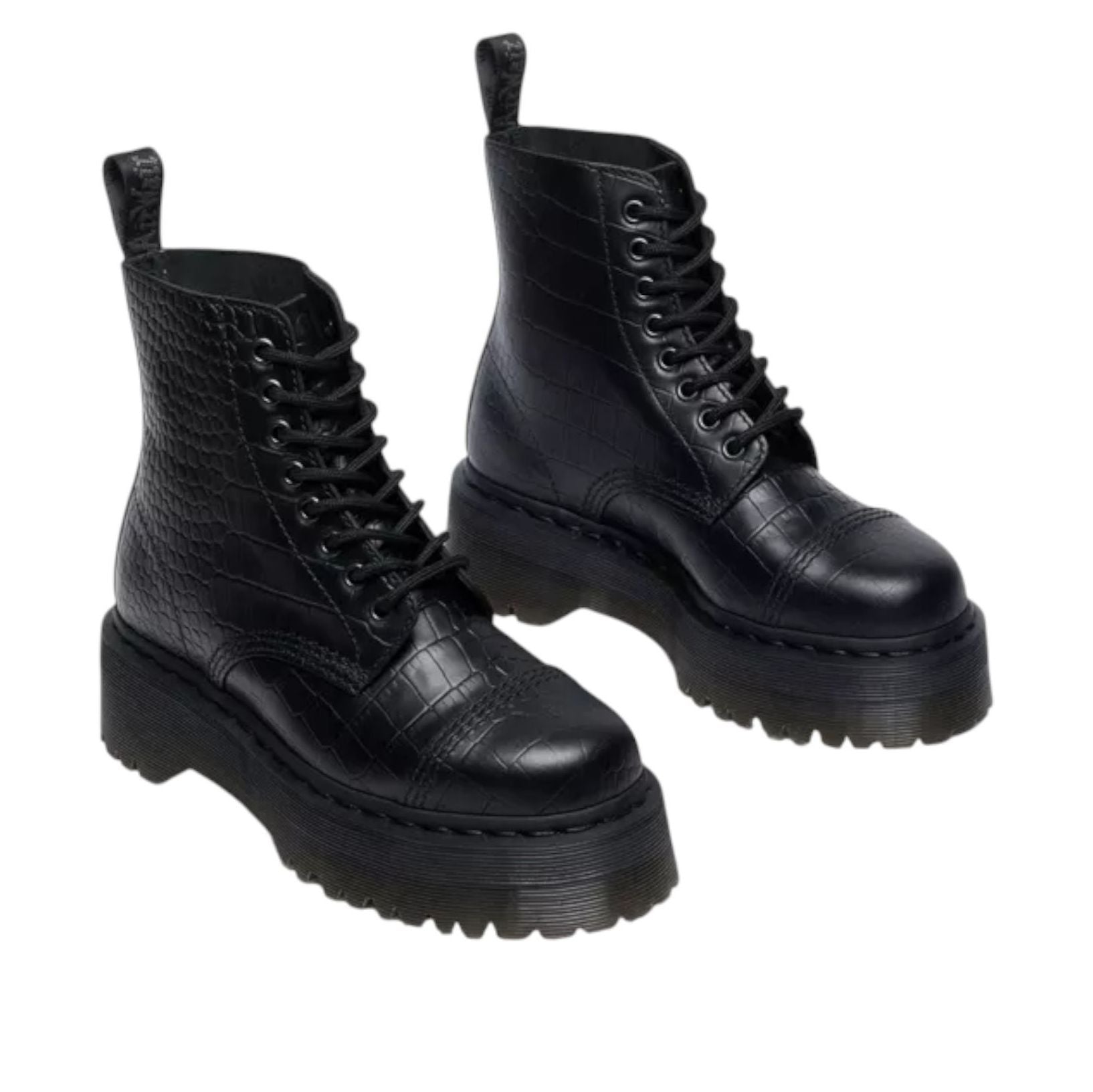 (WMNS) Dr. Martens Sinclair Croc Emboss Platform Boots 'Black' 42713001