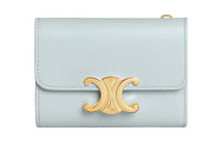 CELINE Triomphe Shiny Cow Leather Wallet Regular Women's Soft Blue