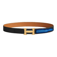 HERMES Calfskin Leather Belts Women's Black Width: 3.2CM
