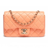 CHANEL Leather Shoulder Bag Crossbody Bag Mini Women's Light Orange
