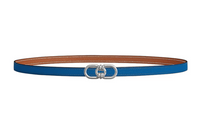 HERMES Signature Plaisance Double-Sided Decoration Smooth Buckle Leather Belts Women's Blue Width: 1.3cm