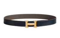 HERMES Double-Sided Design H-Line With Buckle Smooth Buckle Leather Belts Women's Marine Blue/Umber Width: 3.2cm