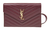 SAINT LAURENT ENVELOPE Cow Leather Envelope Bag Wallet Crossbody Bag Shoulder Bag Women's Dark Red