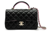 CHANEL Mini Classic Flap Bag With Handle Black/Pink AS2431