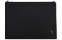 SAINT LAURENT Calfskin Embossed Matte Leather Zip Closure Tablet Pocket Laptop Bag Men's
