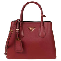 PRADA Double Leather Shoulder Bag Crossbody Bag Handbag Small Size Women's Red