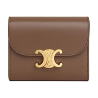 CELINE Triomphe Calfskin Wallet Small Size Women's Shiny Brown