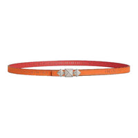HERMES Palladium Plated Leather Belts Women's Orange 1.3CM