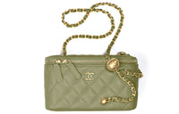 CHANEL Sheepskin Crossbody Bag Shoulder Bag Women's Green