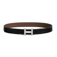 HERMES Calfskin Stainless Steel Rubber Leather Belts Men's Black/Brown Width: 3.2CM