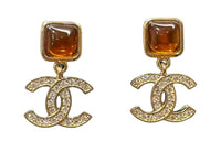 CHANEL Metal Rhinestone Crystal Earrings Women's Gold